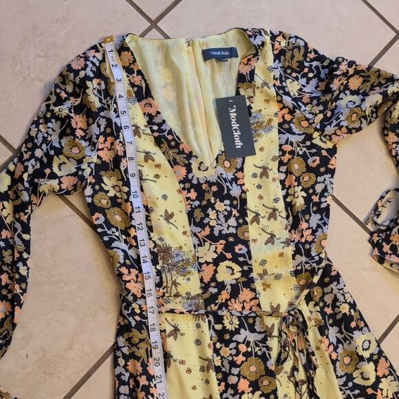 NWT ModCloth Unique Persona Midi Dress Long Sleeve Yellow Floral Dragonfly 4 - Picture 9 of 14